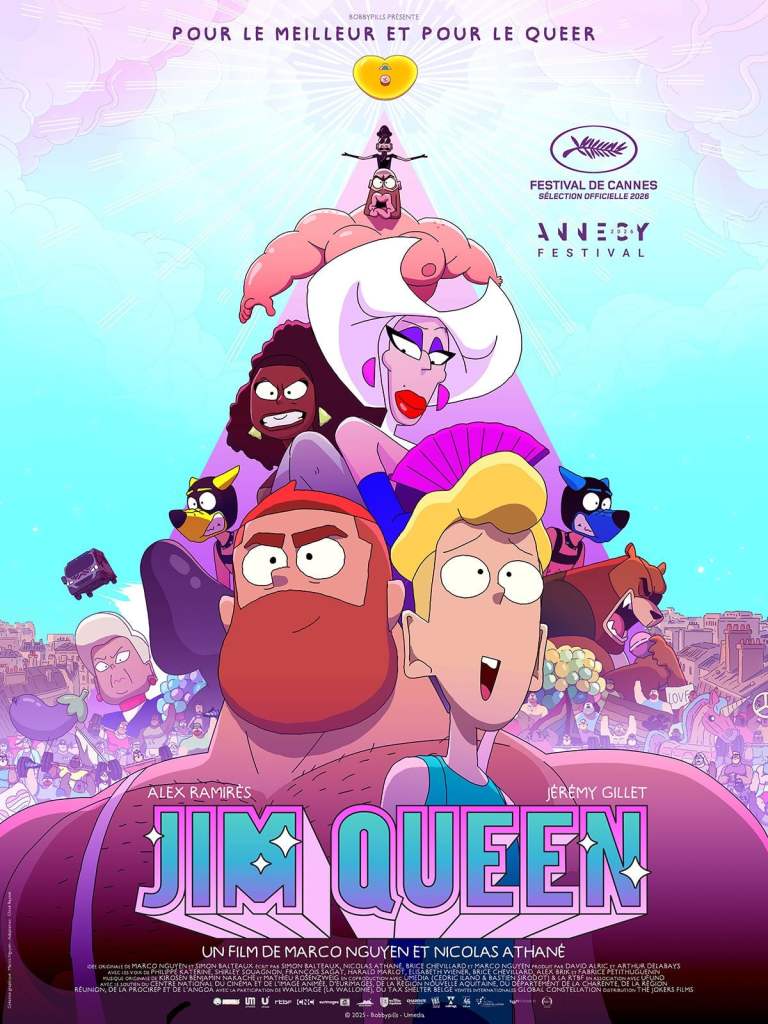 Affiche du film d'animation Jim Queen, sélection Festival de Cannes 2026 – mastering de la bande originale par Vincent Drux